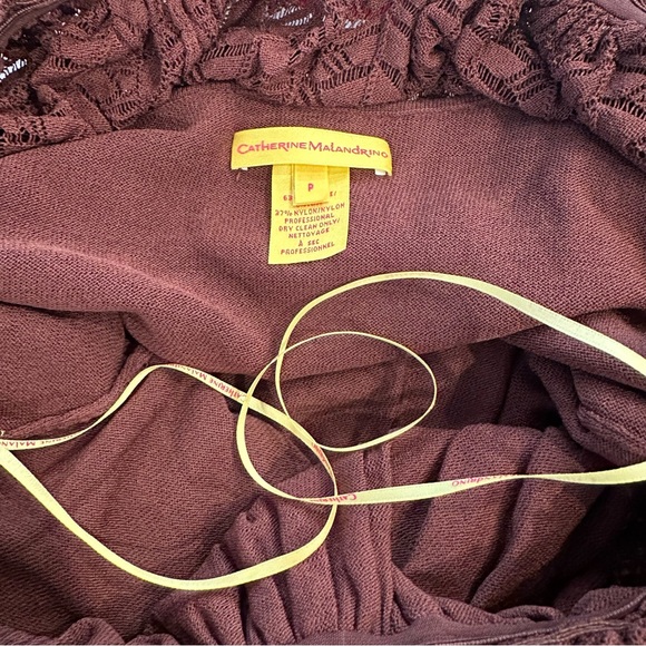 Catherine Malandrino Sz P Brown KNIT FITTED Dress W PUFF SLV CROCHET GREAT COND - Picture 7 of 9